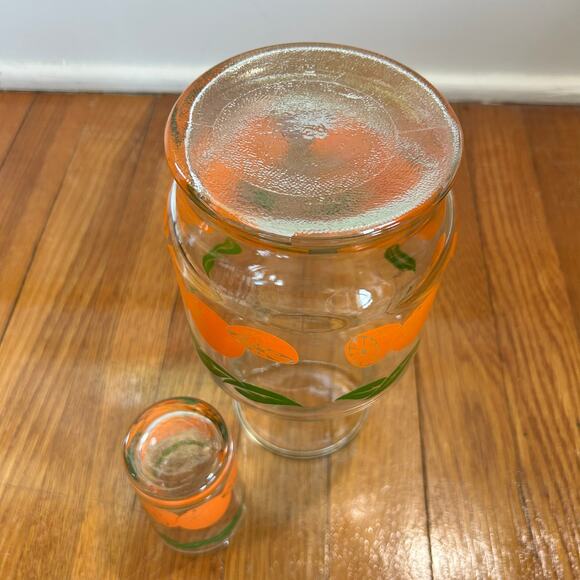 Vintage Anchor Hocking Orange Leaf Pattern, Carafe and Juice Glass set of 2 - Picture 6 of 8